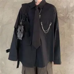 シャツ 病みかわ パンク チェーン コスプレ 地雷 黒 韓国 量産 ブラック