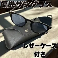偏光レンズ サングラス メンズ ケース付 ブラックフレーム ウェリントン