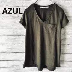 【アズール】AZUL basic 半袖Tシャツ XS Vネック モスグリーン