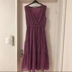 ワンピース パープル系 フレア ロング スカート ティアードワンピース M
