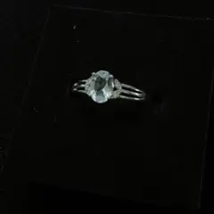 天然トパ石　葉ダイヤ　青銀色リング　純銀リング　天然石　水晶石　vintage