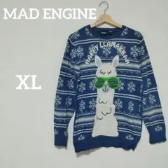 1点限り✨MAD ENGINE ラマ柄セーター【 XL】ブルー系 動物柄