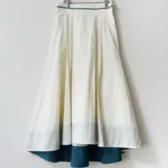 【タグ付き•未使用】ミラオーウェン　アシメヘムバイカラーフレアスカート　ホワイト