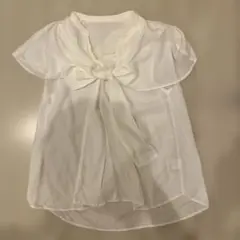 Auie F リボン付きホワイト半袖ブラウス