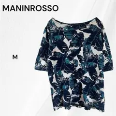 マニンロッソ　総柄　Tシャツ　半袖カットソー　M　ネイビー　透け感有