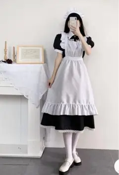 新作半袖大きいサイズコスプレ可愛いメイド服♥エプロン3点ロリータワンピース L