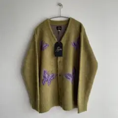 モヘアカーディガン M イエロー パープル papillon