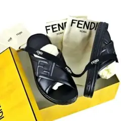 美品 フェンディ FENDI FF ロゴエンボス フラットシューズ サンダル