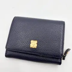 美品✨ エフィー　Efffy 2つ折り財布　シボ革 ネイビー 紺色