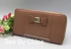 値下げ!See By Chloe 長財布 リボンシーバイクロエ ピンクベージュ