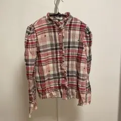 ZARA チェック ピンク　フリルシャツ Mサイズ