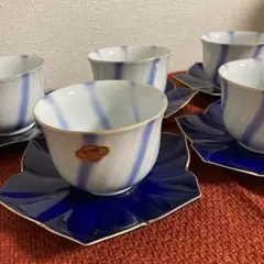 有田焼 茶托付仙茶揃 コバルト流水 5客セット
