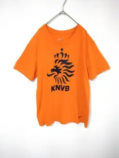 希少色　ナイキ　NIKE　Tシャツ　メンズL　刺繍ロゴ　綿　KNVB　オレンジ