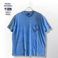 ハーレーTシャツ 半袖 L デニム柄 メイドインUSA 80s 90s シングル