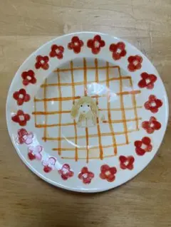 タレ耳うさぎチェック花プレート