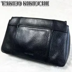 【美品】タケオキクチ✨️クラッチバッグ　セカンドバッグ　レザー　シボ革　多収納　黒