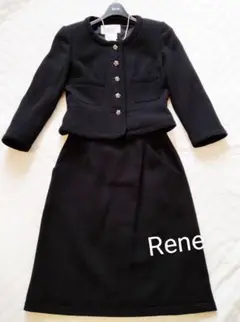 ☆Rene ルネカメリアボタンノーカラーセットアップスーツブラック36☆