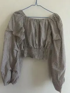 【匿名配送】【値下げ中】GRL チェック柄 オフショルダー ブラウス M