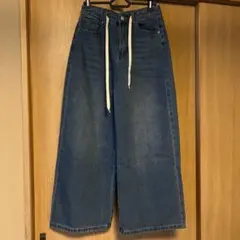 【新品】デニム ブルー ワイドパンツ 紐付き