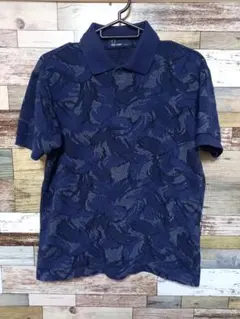 FRED PERRY フレッドペリー 柄ポロシャツ ネイビー S
