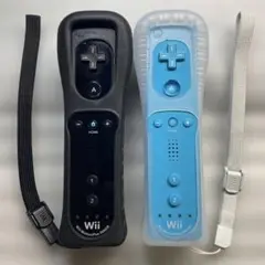 Wiiリモコンプラス青黒　ストラップ・リモコンカバー付き　2本セット