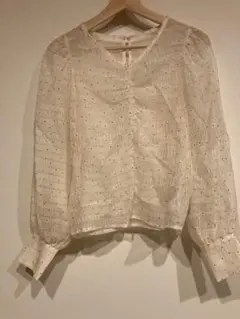 アイボリー ドット柄 シフォンブラウス 長袖