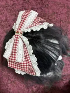 ハンドメイド デッカワリボン 赤チェック