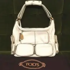 美品 TOD'S トッズ カーフ レザー 本革 ハンドバッグ ホワイト ゴールド