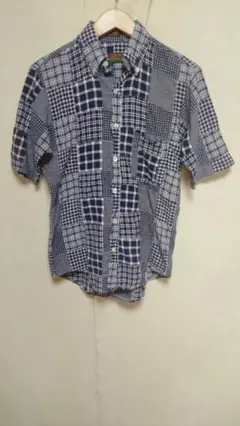 CLEVEクリーブパッチワーク柄コットン半袖シャツMADE IN USA XS