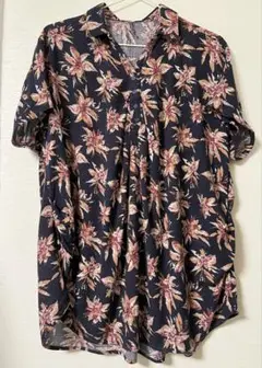 ハートマーケット 花柄シャツ 半袖 紺色