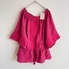 タグ付未使用 マジェスティックレゴン 半袖 刺繍 ブラウス シャツ M タッセル