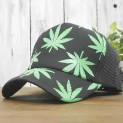 メッシュキャップ　ブラック　大麻　ガンジャ　マリファナ 男女兼用 サイズ調整可