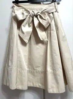 ＆byP&D ベージュ リボン付き フレアスカート