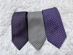 ハンドメイド ネクタイ 3本セット 紫　ドット　千鳥柄　チェック　田中栄光堂