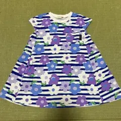 100サイズ　ニットプランナー　花柄ストライプワンピース