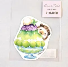 ハリネズミ　ステッカー　［かき氷とハリネズミ］　水彩イラスト　雑貨