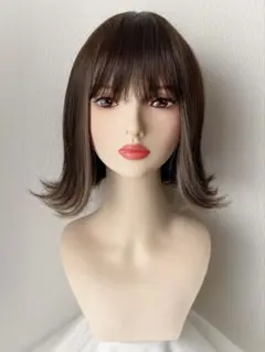 新品　フルウィッグ　ボブ　チョコブラウン　メッシュ　インナーカラー　耐熱　かつら
