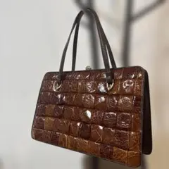 昭和レトロ　ヴィンテージ　ブラウン パッチワーク ハンドバッグ　美品