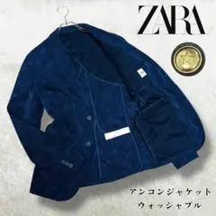 極美品 ZARA テーラードジャケット ネイビー 迷彩 洗える ラペルピン M