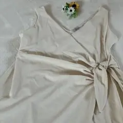 H&M テクスチャード　ラップドレス ノースリーブ　ライトベージュ XL
