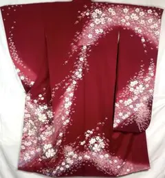 振袖 桜尽くし 乱菊 レッド 正絹 着物 袷 極美品