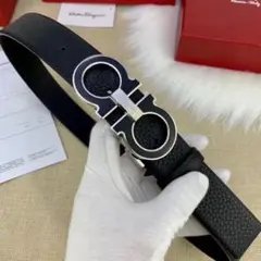 新品 Ferragamo フェラガモ ガンチーニ シルバーバックル ベルト 本革