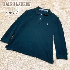 ラルフローレン 【M】七分袖 ポロシャツ ゴルフウェア 刺繍ロゴ 黒 コットン混