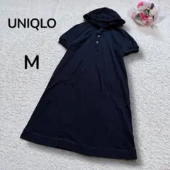 【ユニクロUNIQLO】薄手　半袖スウェットプルパーカーワンピース　黒　M 希少