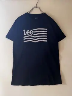 No.4390 US古着Lee ロゴ ボーダー風プリントT 黒 L