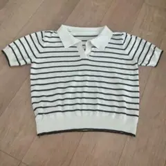 ボーダー ゆったり サマーニット スキッパー シャツ カットソー