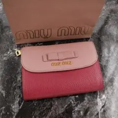 ✨未使用に近い✨ MIUMIU 折り財布 ピンク リボン 大人気 バイカラー