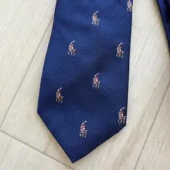 ポロバイラルフローレン シルク100% ネクタイ ポニー　ネイビー