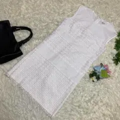極美品　自由区　ノースリーブワンピース　白　レース　バックジップ　38 M