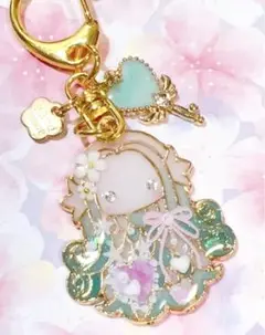 リボンアマビエ様　ブルー　キーホルダー